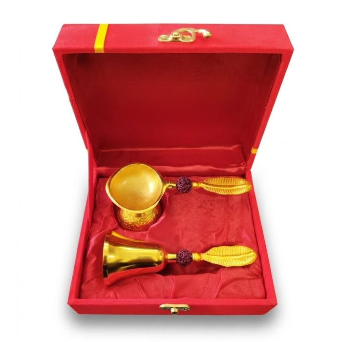 Golden Bell and Diya Set with Gift Box